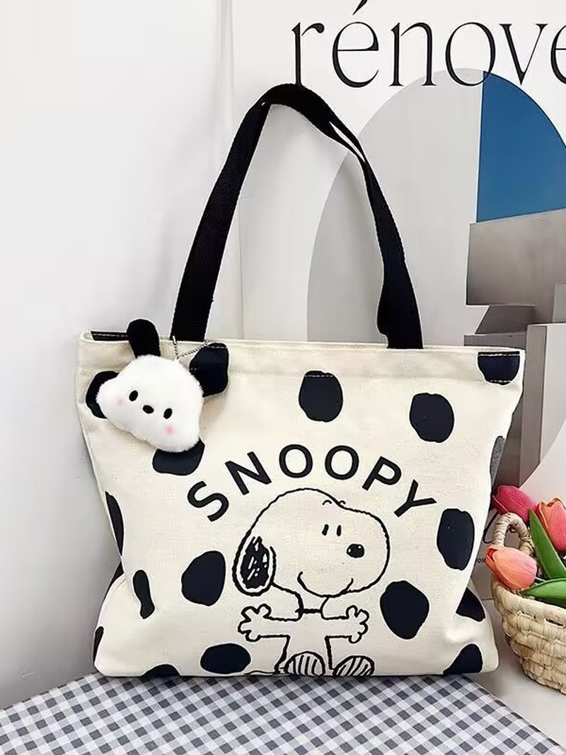 Women Bags Daily Use - Cartoon Snoopy Canvas Shoulder Bag for