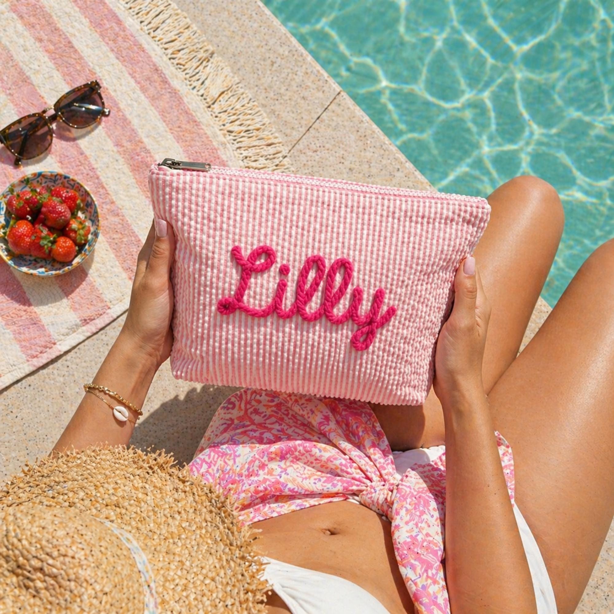 Custom Preppy Seersucker Makeu - Women Bags Name recension och pris