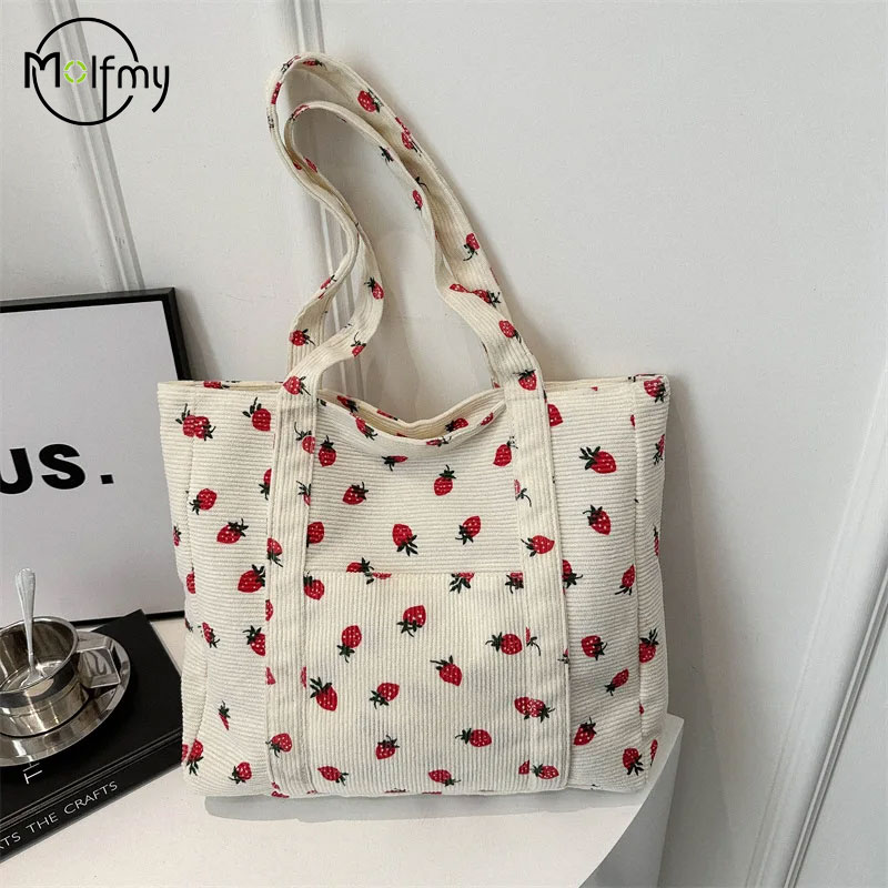 Corduroy Handbag Strawberries  - Women Bags Low Price recension och pris