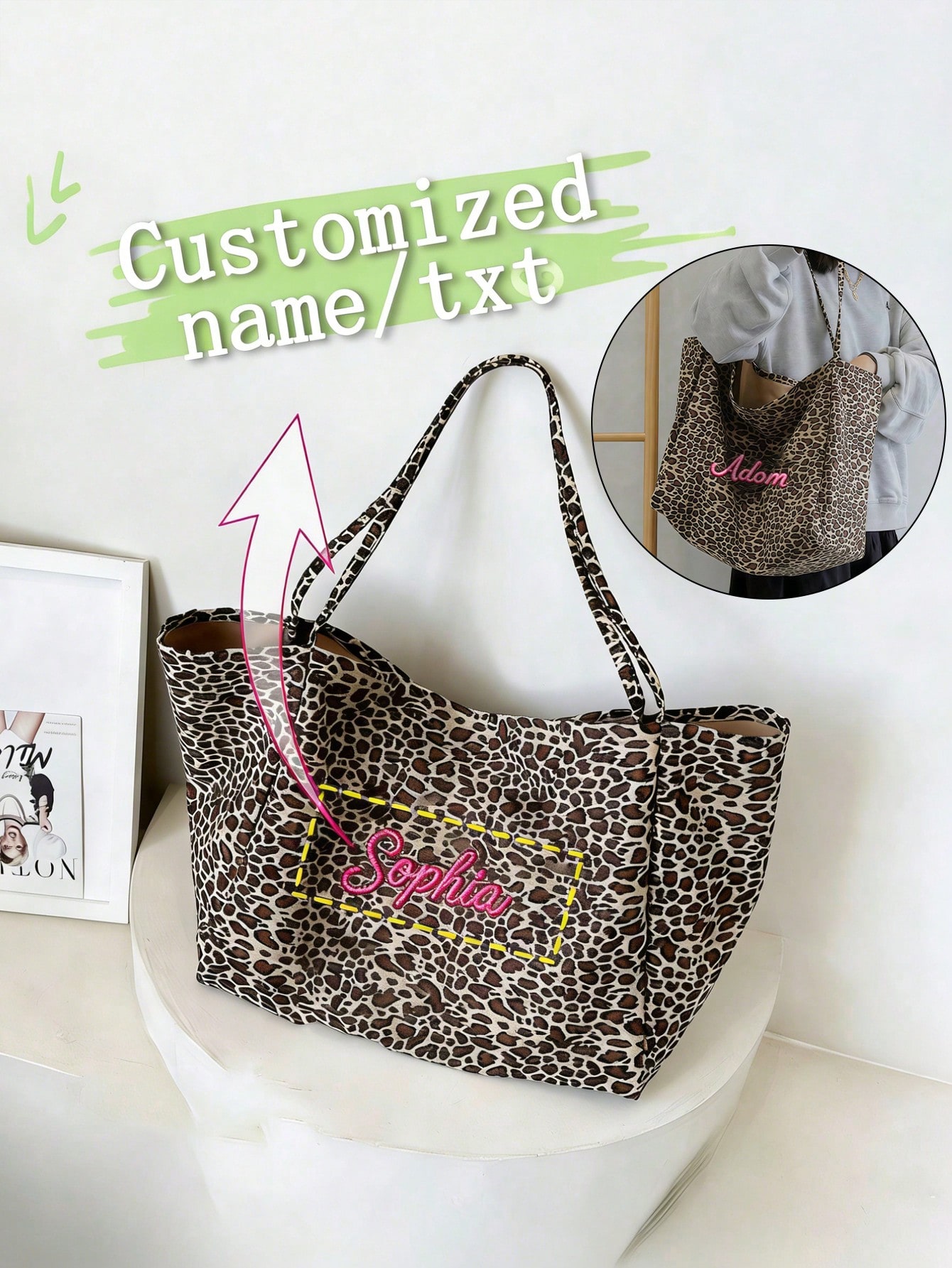 Custom Name Leopard Print Tote - Women Bags Name recension och pris